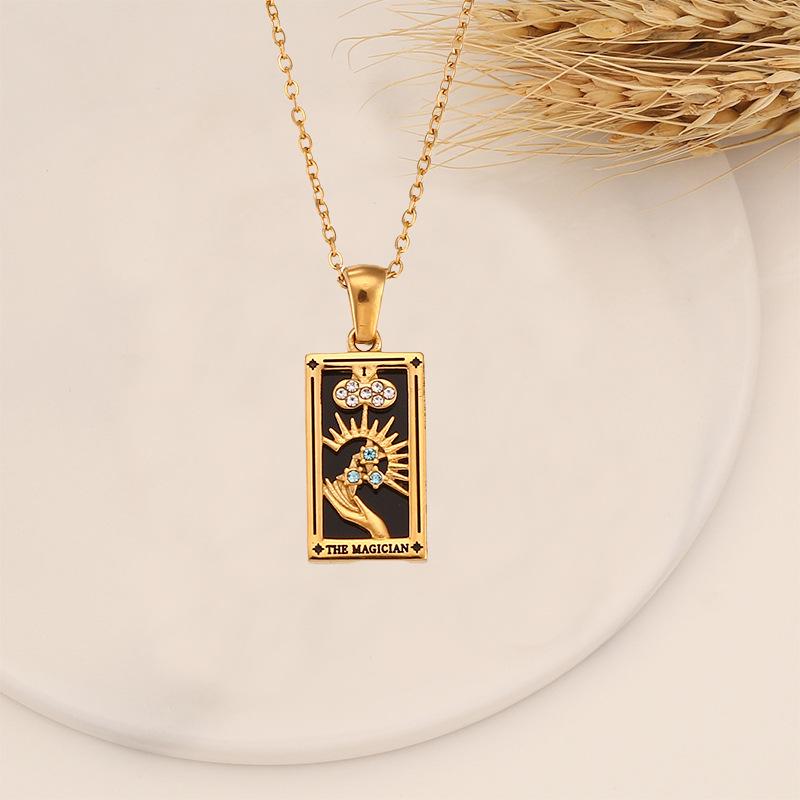 Tarot Card Stainless Steel Necklace Queen Lover Magician Moon Wealth Amulet Jewelry Accessory