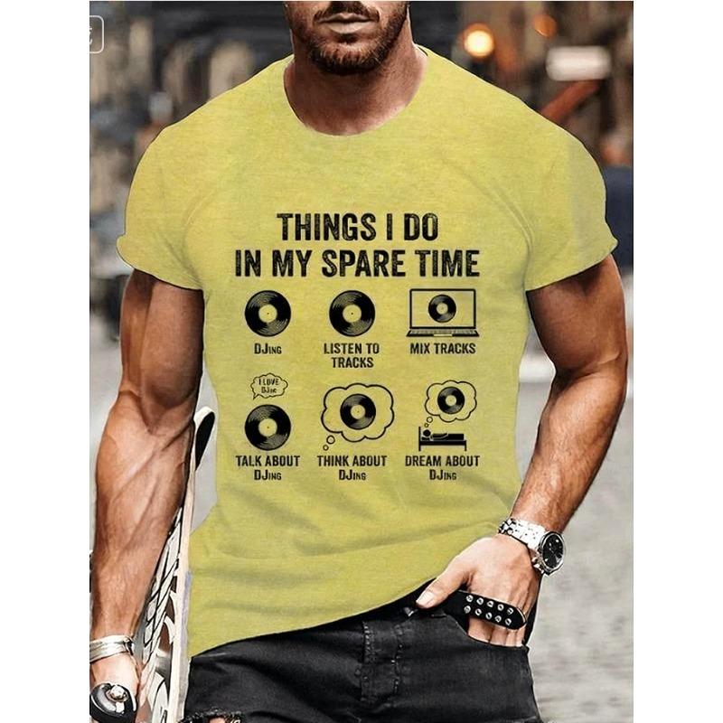 Summer Vinyl Record DJ Graphic Men's T-shirts Casual Hip Hop Streetwear Music Lover Funny Tops T-shirts