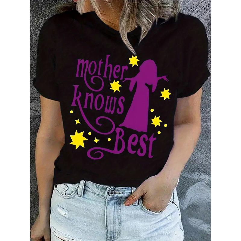 

Women s Casual Short Sleeve T-Shirt Mother Knows Best Star Map Print Black Purple Round Neck Comfortable Spring Summer Top S чёрный