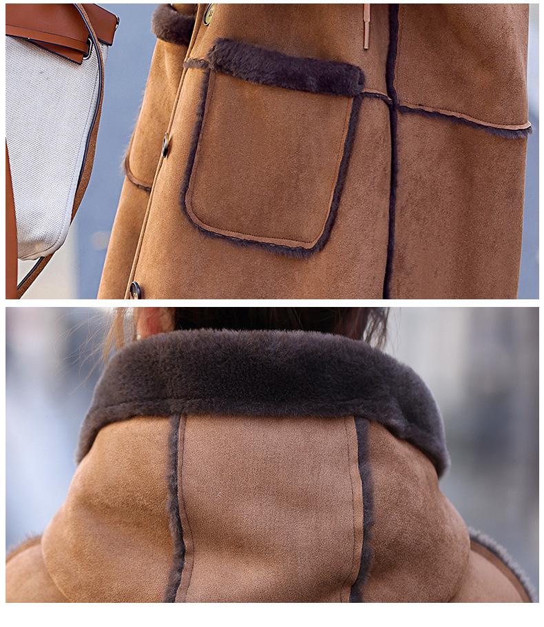 Women's Luxury Suede Lambswool Hooded Coat - Winter 2024 Thickened Cotton Jacket