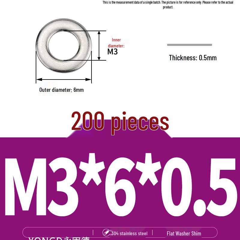 304 Stainless Steel Thickened Flat Washer / Ultra-thin Metal Gasket, Sizes M1.6-M10