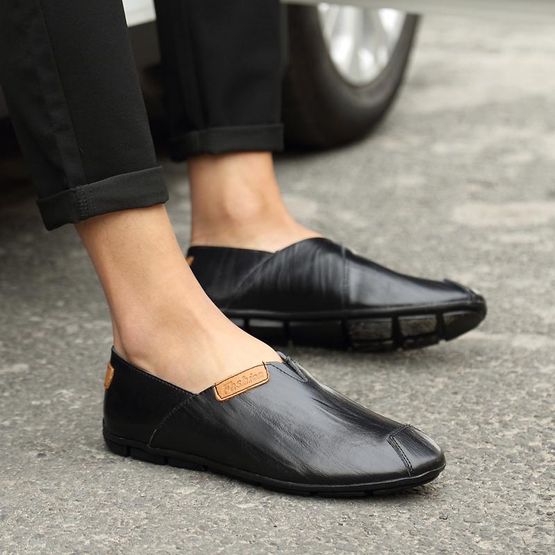 Fashion Business Slip on Loafers Genuine Leather Man Casual Flats Men Classic Dress Shoes Summer Men's Driving Shoes Walking Moccasins