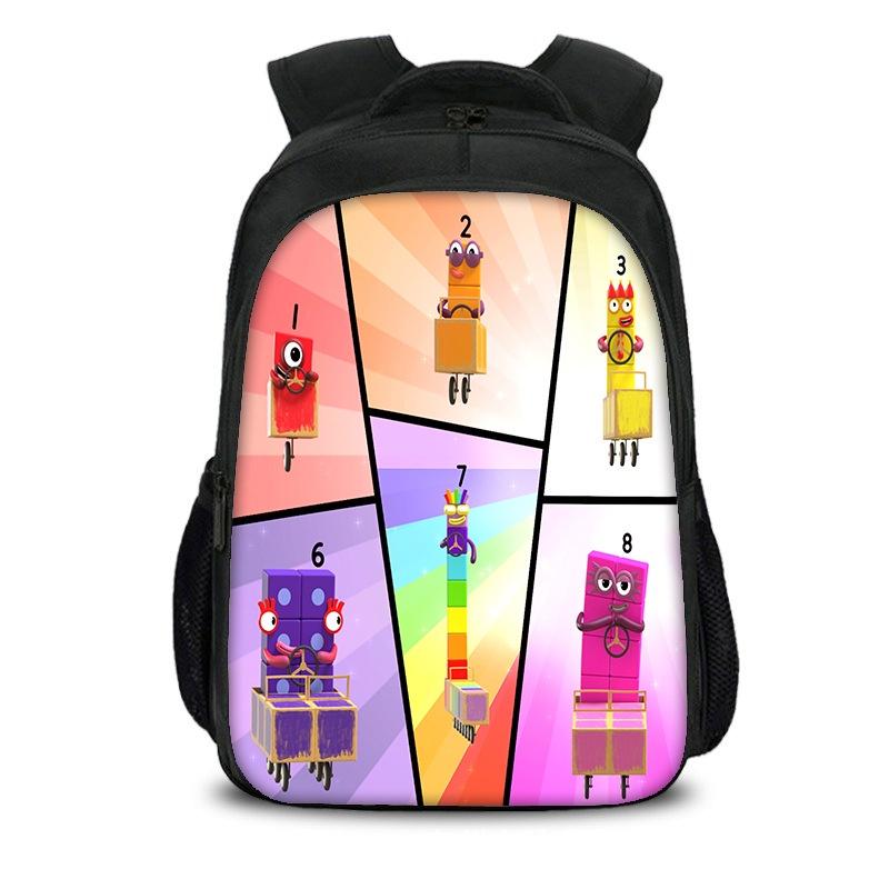 Plecak dla dzieci chłopców dziewcząt Numberblocks Torba szkolna Plecak podróżny Duża pojemność Wytrzymały materiał nylonowy Przestronna pojemność 20 l Wiele przegródek