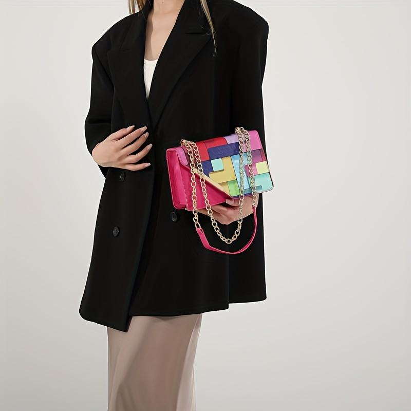 Modische Damen-Tasche mit Color-Blocking und Patchwork-Design, Karomuster, Geeignet zum Tragen über der Schulter oder als Crossbody-Tasche, Perfekt für Freizeitaktivitäten