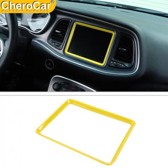 Yellow GPS Navigation Frame Trim Cover For Dodge Challenger 2015 Up Accessories