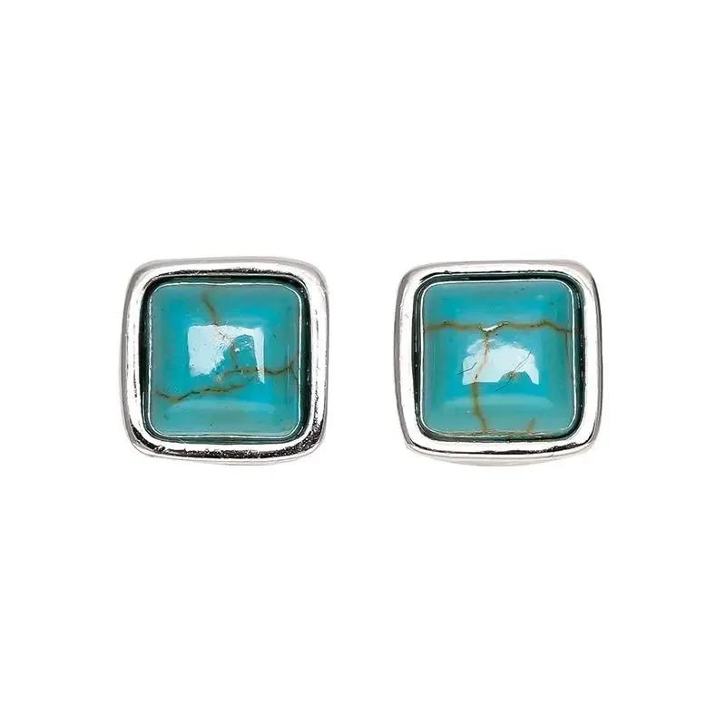 Designer Neue Original Retro Chinesische Intarsien Türkis Quadrat Ohrstecker für Frauen Exquisite Kleine Einfache Damen Schmuck