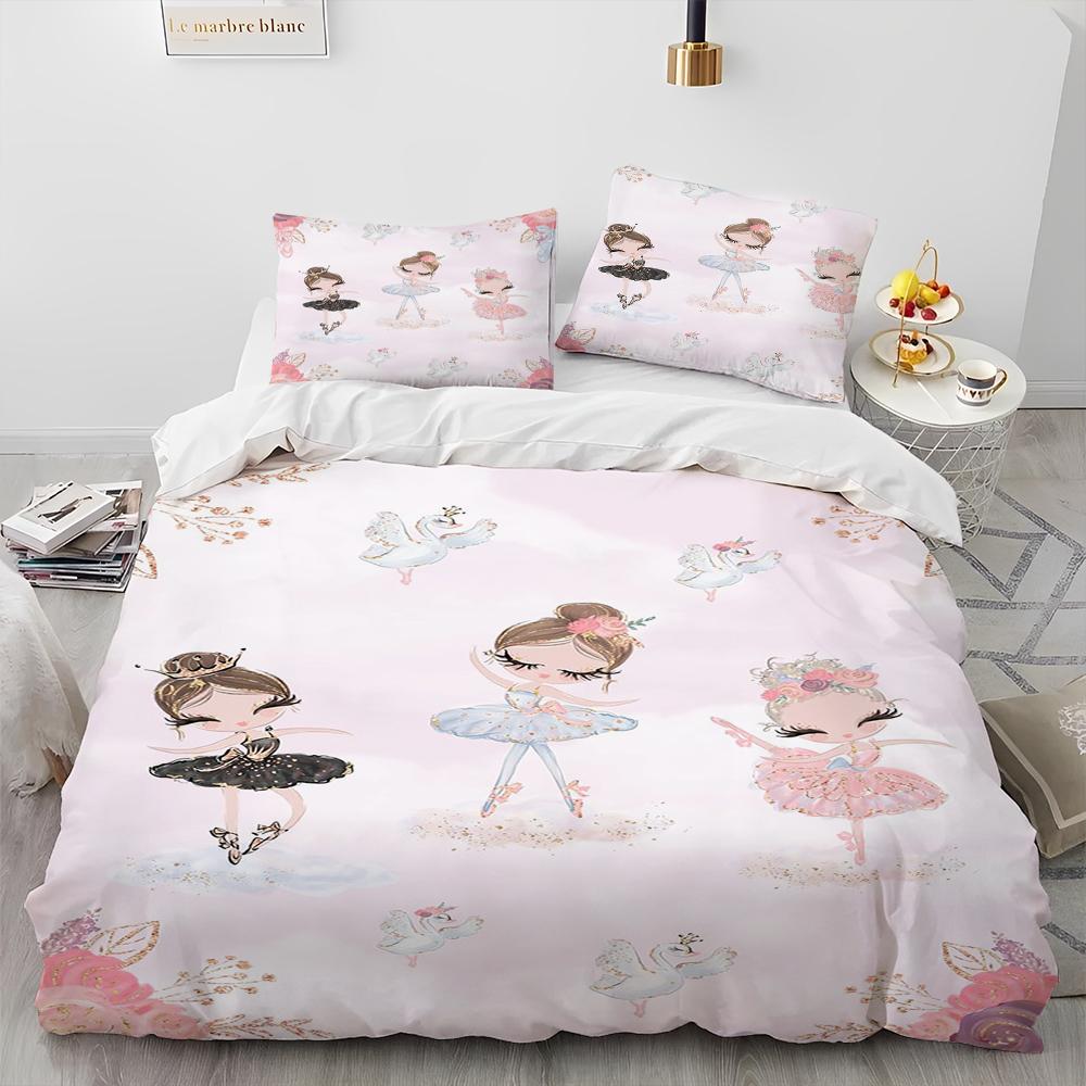 Cartoon Cute Ballet Girl Ballerina Comforter Bedding Set,Duvet Cover Bed Set Quilt Cover Pillowcase,Queen Size Bedding Set Kids