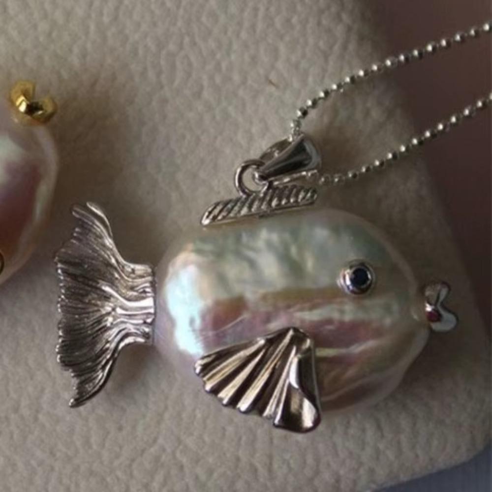 Collier de Perles Poisson-Clown Baleine Perle Baroque Collier Style Marin Boucle d'Oreille Petit Poisson Plage
