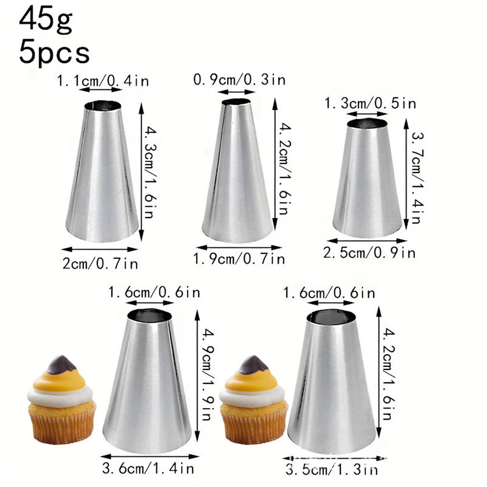 

5PCS Large Round Tip Piping Bags Set Cream Writing Pastry Decorating Tools Includes Round Nozzles R18L R16L 1A 2A 3A for Macaron Cake One Size