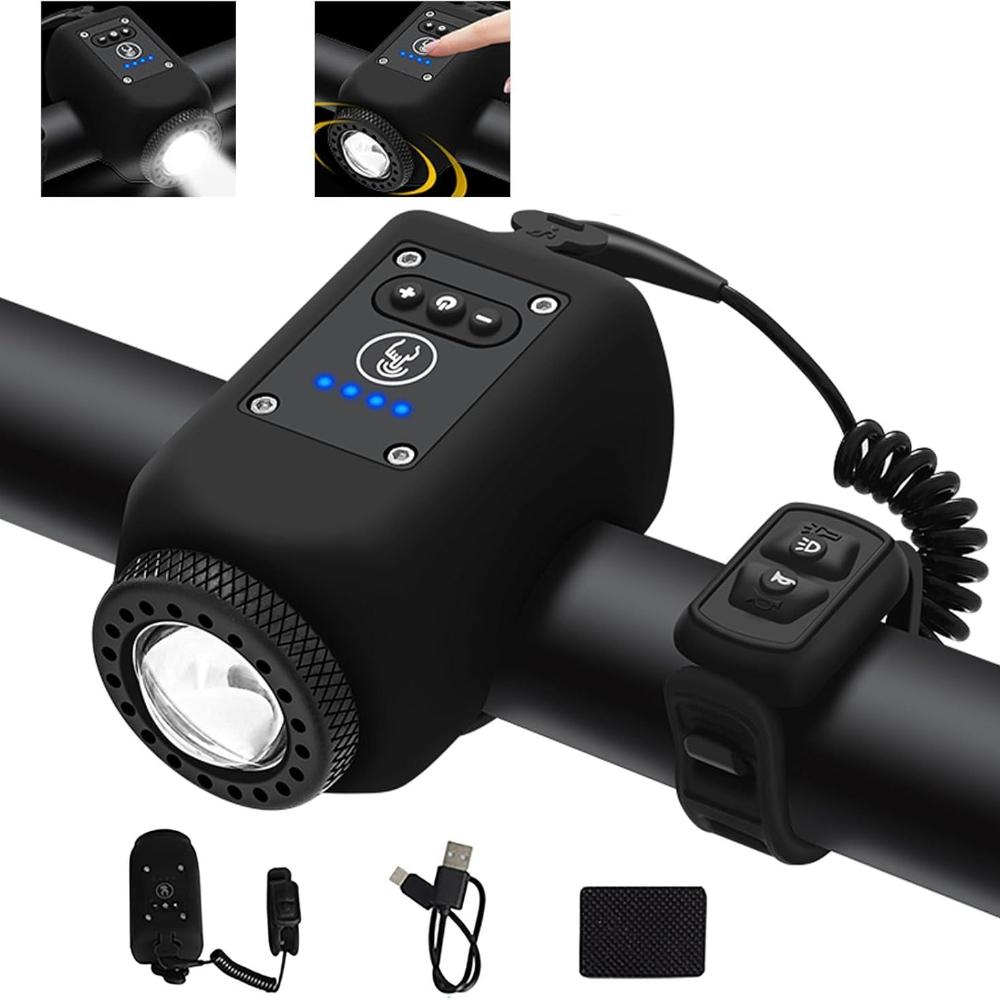 

TINGING Электронный велосипедный гудок со светом, Мини электрические велосипедные звонки с 6 звуками, Перезаряжаемая фара USB-C E-звонок, Регулируемая громкость/4 режима освещения чёрный