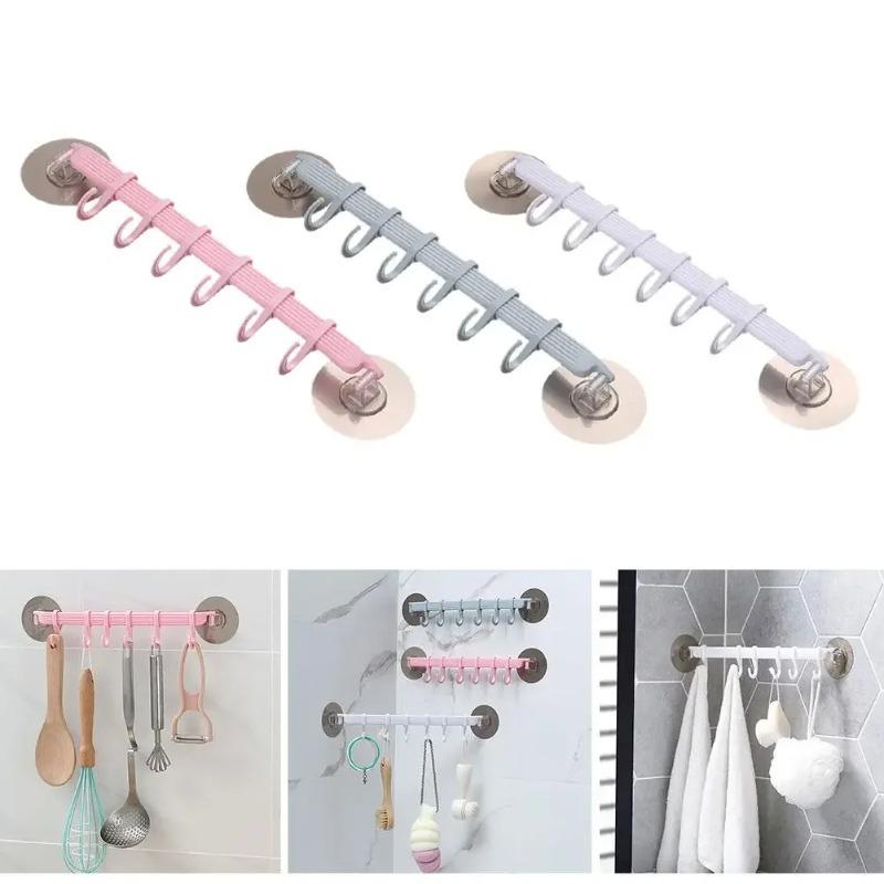 1pc White Suction Cup Type Hook 6 Rows for Kitchen Bathroom Corner Suspension Without Marks Hanger Hook