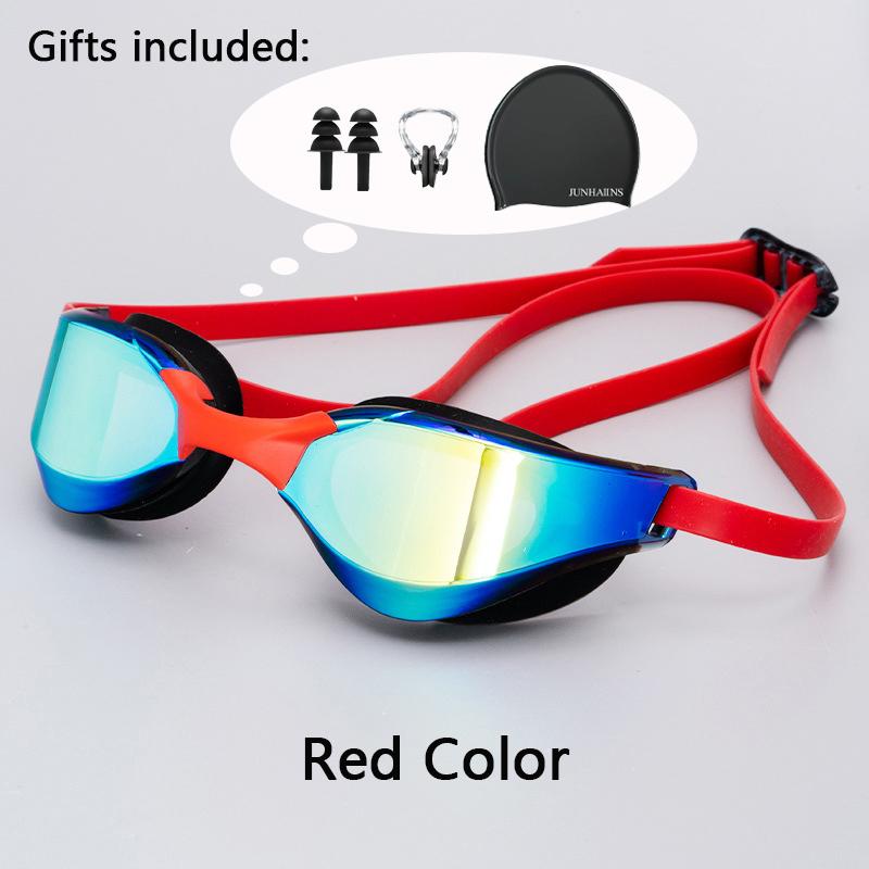 Meslek Yarış Yüzme Gözlüğü Kaplama Su Geçirmez UV Koruması Yarışma Buğu Önleyici Gözlükler Açık Hava Maç Gözlükleri