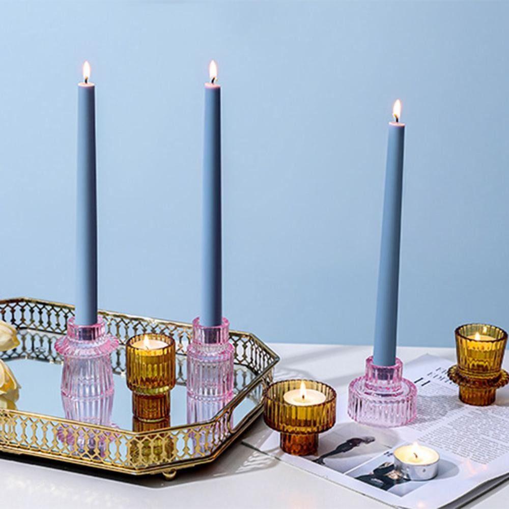 Clear Double Head Candle Holder Vertical Pattern Glass Candle Holder  Home Decoration