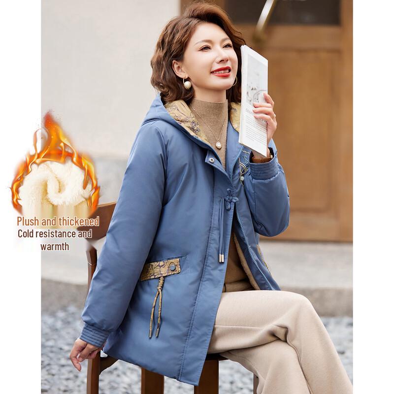 Pasite Women's New Chinese Style Embroidered Hooded Winter Coat