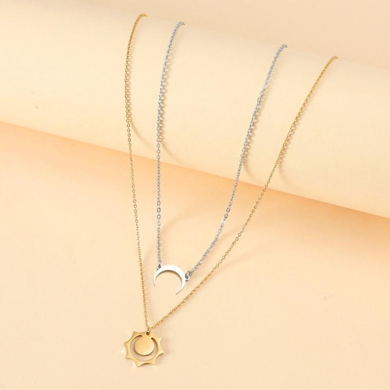 2-delige Geluksketting Zon en Maan Hanger Ketting Ketting Bff Vriendschap Cadeaus Sieraden Roestvrij Staal Kettingen