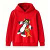 Kids Boys Girls Hoodie Sweatshirt, Funny Cartoon Cat Mouse Playing Flute Print Pullover Top, Casual Soft Long Sleeve Hooded Clothes for Boys Girls