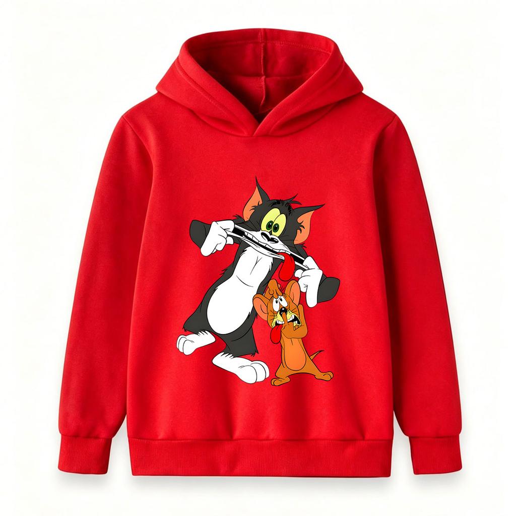 Kids Boys Girls Hoodie Sweatshirt, Funny Cartoon Cat Mouse Playing Flute Print Pullover Top, Casual Soft Long Sleeve Hooded Clothes for Boys Girls