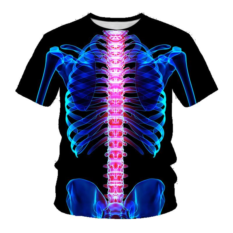 Diagrama do Esqueleto de Órgãos Camiseta Masculina de Gola Redonda Solta com Estampa Digital 3D Nova