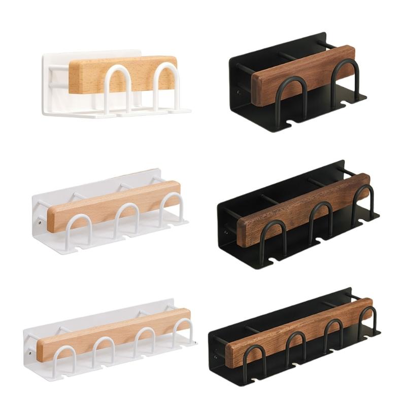 Double Electric Toothbrush Holder Stand in Natural Wood and Aluminum, Perfectly for Family Bathroom Storage nero