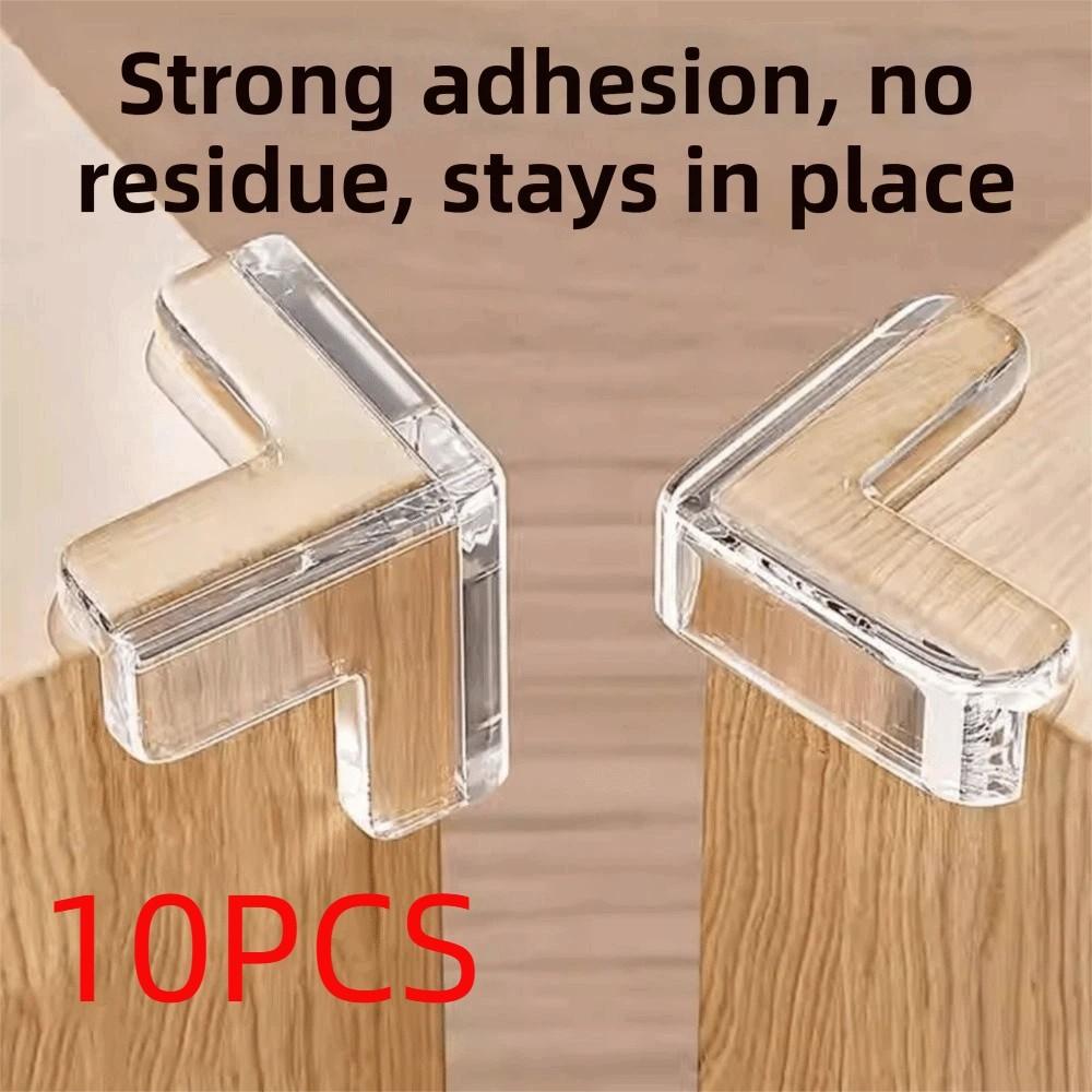 10Pcs Pre-Taped Adhesive Furniture Corner Guard Easy-to-Peel Tab Edges Safety Bumpers  Dining Table