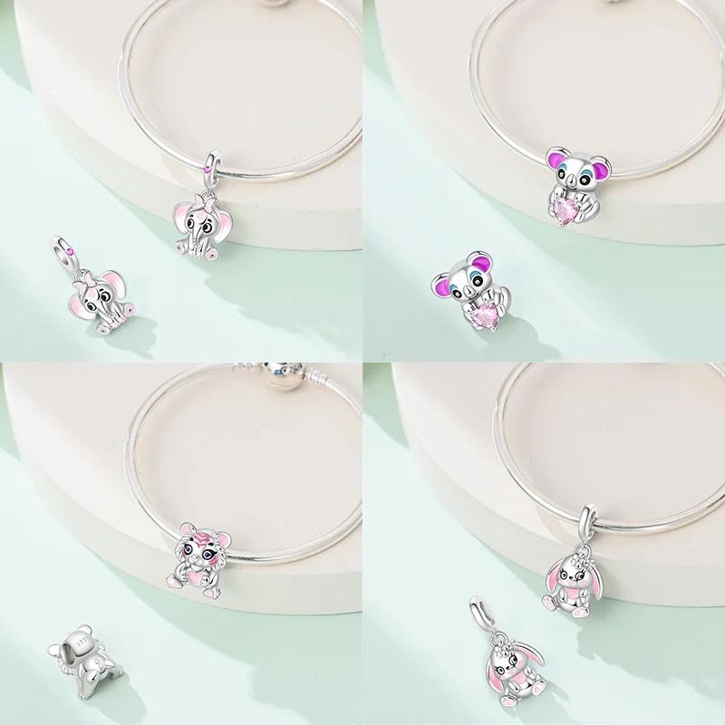 Copper Pet Series Cute Animals Charms Blue Penguin Hug Heart Love Bead Fit Original Bracelet For Women Jewlery Gift