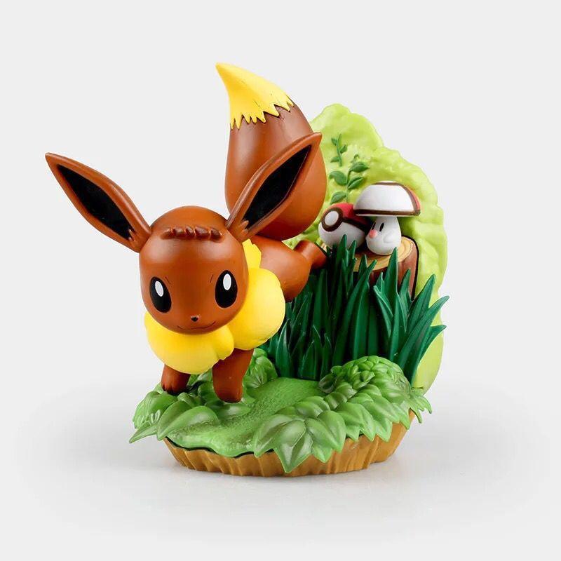 Kawaii Anime Pokemon 14cm Figure Scene Eevee Pikachu Toys Model Car Decoration Children Ornaments Christmas Gift