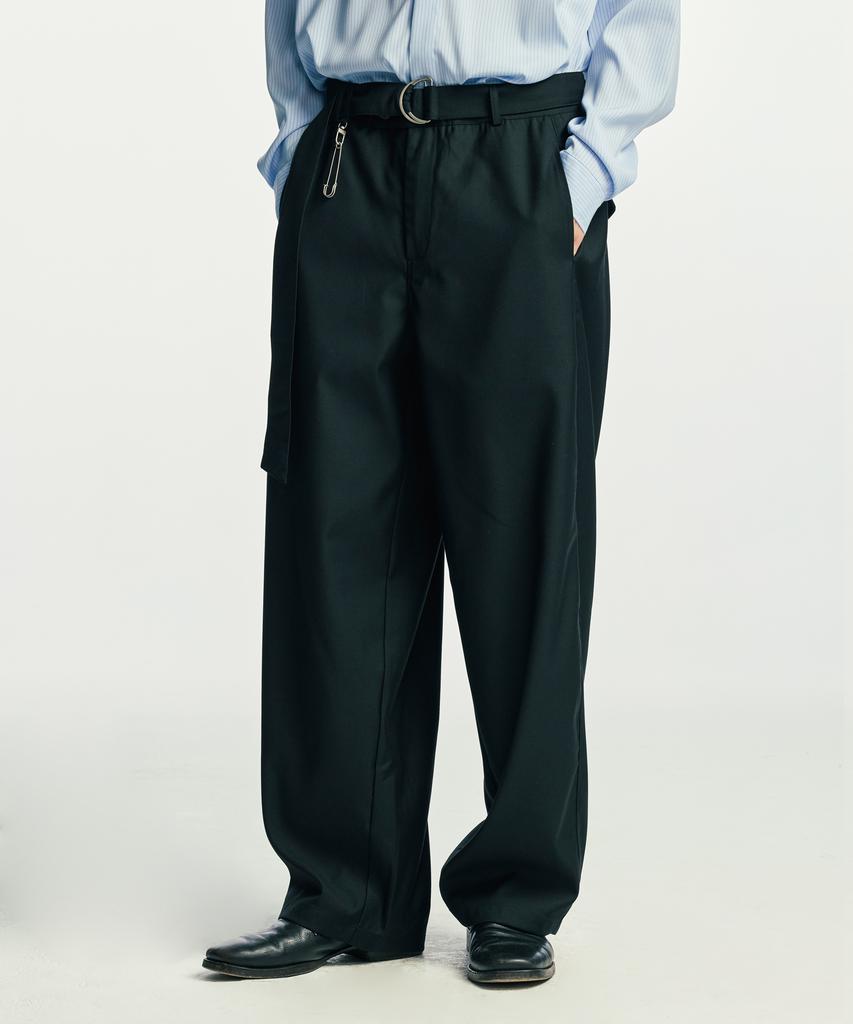 SSY Belted Pin Wide Slacks Black