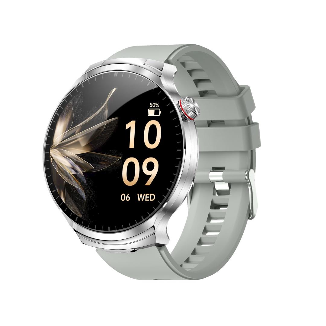 

Розумний годинник Rainbuvvy T100 TWS 1,85-дюймовий IPS повноекранний сенсорний BT5.0 Bluetooth дзвінок 300 мАг IP67 водонепроникний модний смарт-браслет silicone band срібний