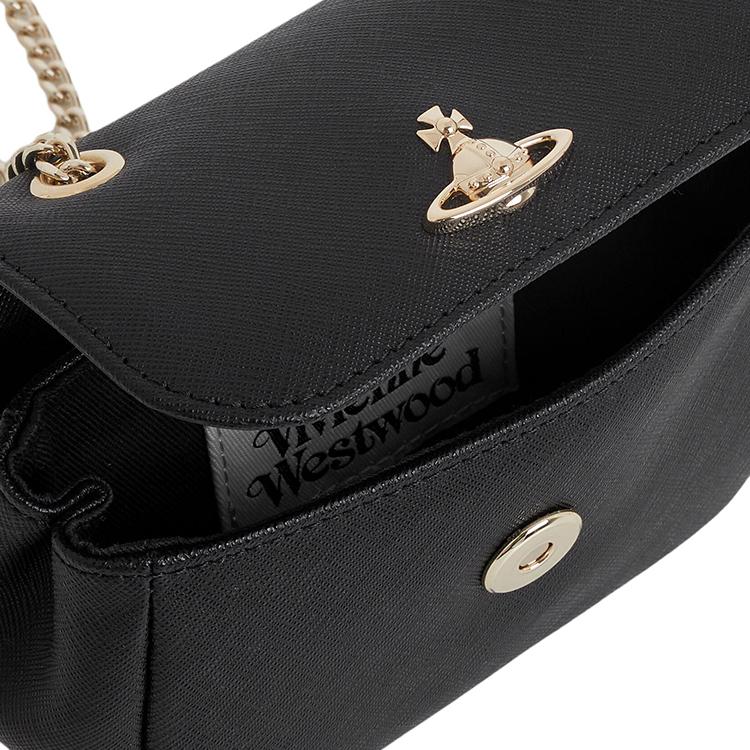 VIVIENNE WESTWOOD Saturn Logo Snap Closure Leather Crossbody Bag Small Women Bags Black 5C01000BWS000BBLACK