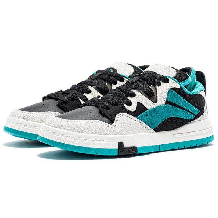 Li Ning Pro Leather Slip Resistant, Abrasion Resistant, Lightweight Low top Skateboard Shoes Women's White Green AECR044-1