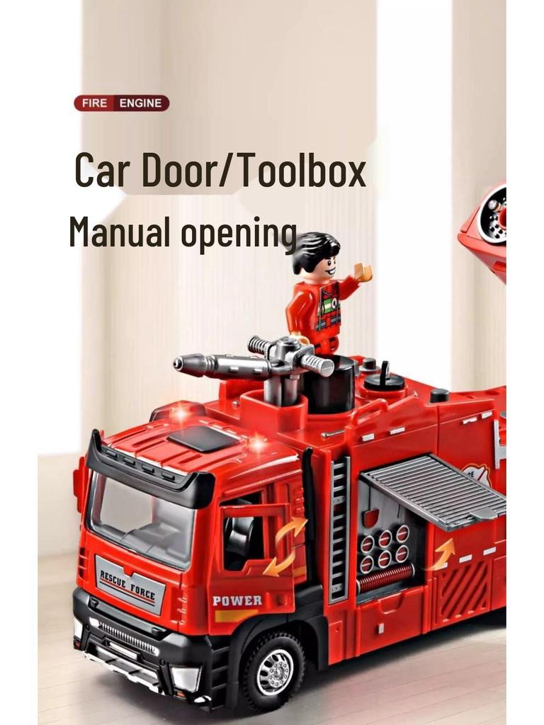 Children's Alloy Fire Truck Toy with Spray Water, Ladder, and Rescue Features