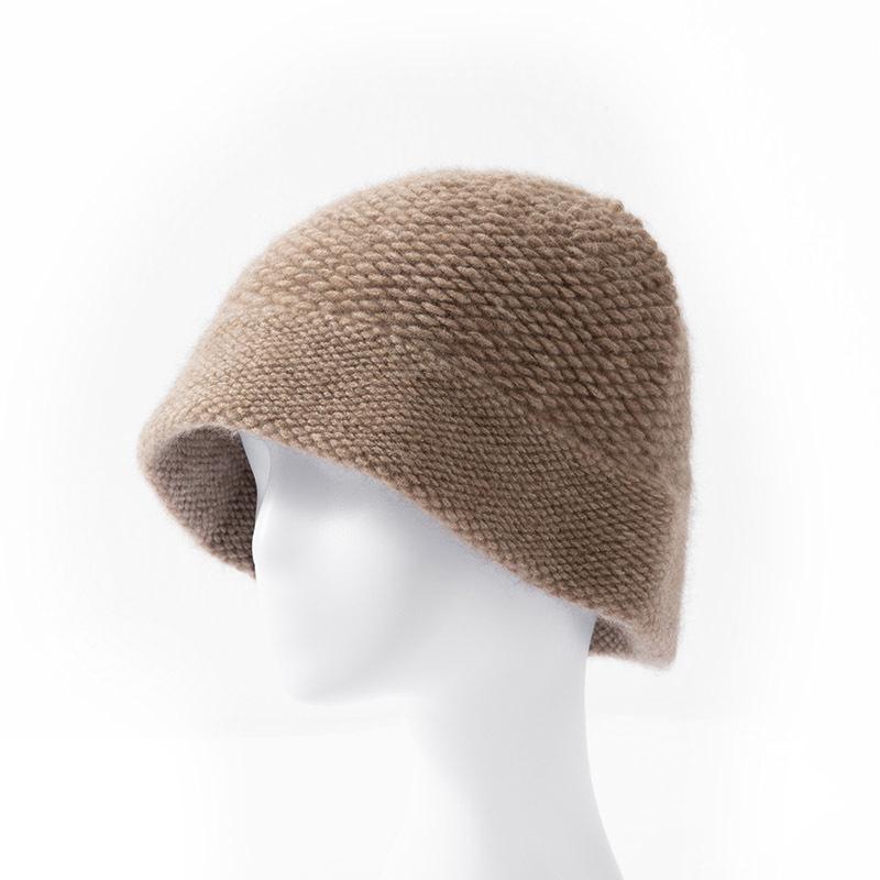 Women's 100% Pure Cashmere Knit Bucket Hat - Autumn/Winter Thickened Design for a Slimmer Face Look