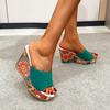 Ethnischer Stil Keilabsatz Plateau Übergröße Coole Hausschuhe Damen Sommer Neu Plateau Super Hoher Absatz Flip-Flops