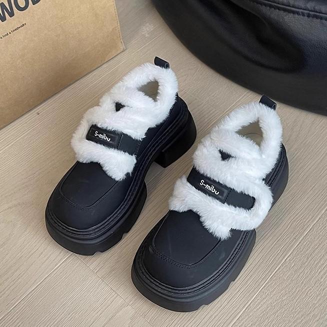 Fashion Womens Winter Warm Snow Boots New Thick-soled Cotton Lolita Mary Jane Leather Shoe Trendy Black Platform Ankle Boots Women Botas
