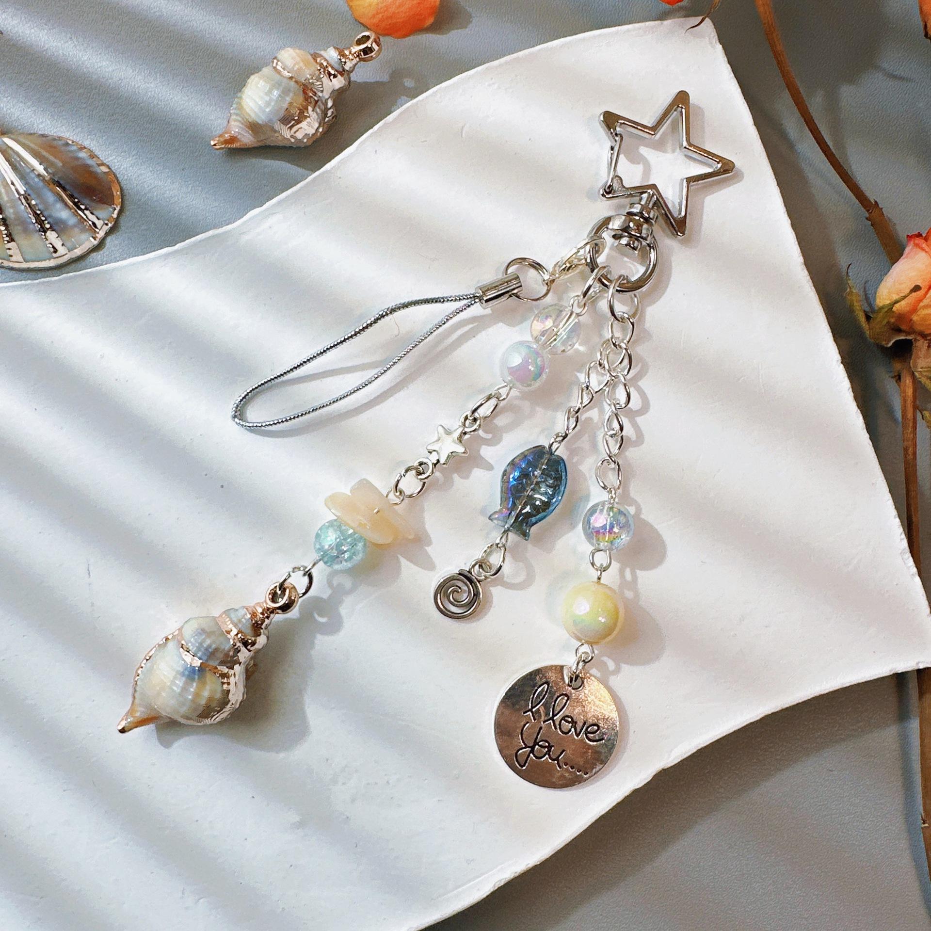 

Pearl Bag Charm Natural Star Key Ring Seashell Keychain Bohemian Boho Phone Lanyard For Phone Lanyard Travel Keys