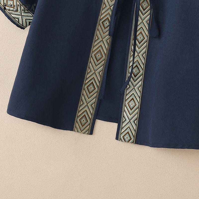 ZANZEA Women Lace-up Open Front Casual Short Sleeve Cardigan Blouse