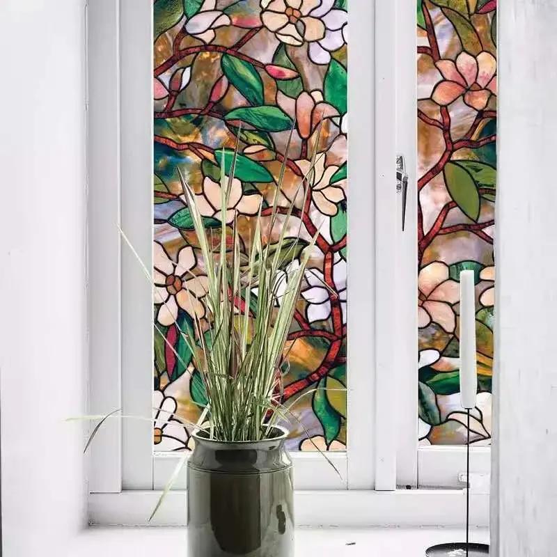 Fenster Sichtschutzfolie Magnolien Fensterfolie Aufkleber Ohne Klebstoff Statisch Haftend Glas Aufkleber Sonnenschutz UV-Schutz Hitze