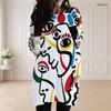Women Plus Size Round Neck Long Sleeve Abstract Printed Loose Longline Top With Pockets