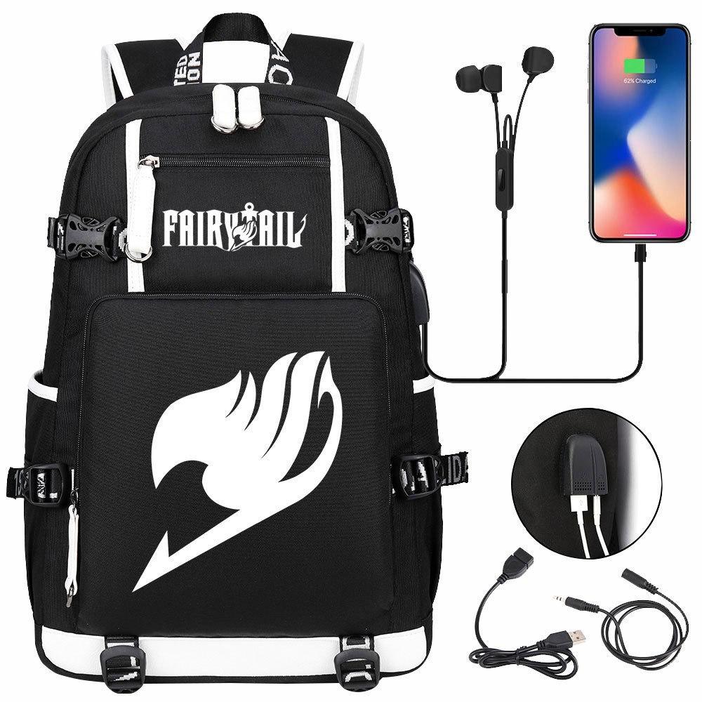 Anime Cloud Print USB Backpack for Teens Students Casual Large Capacity Travel Daypack