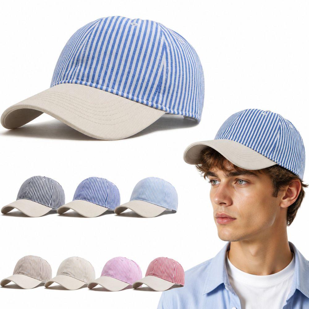 Soft Top Striped Design Baseball Cap Adjustable Sun Protection Casual Hat Breathable Lightweight Peaked Caps For Women Men