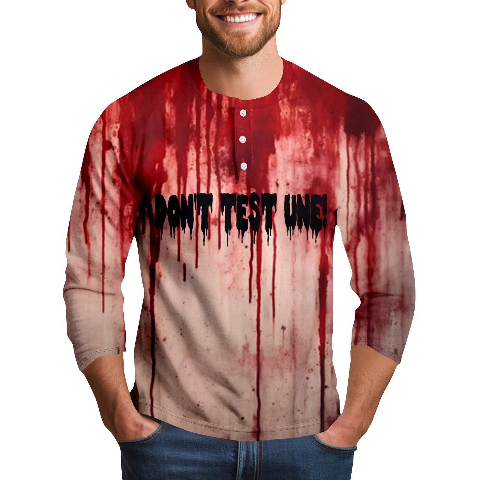 

Men s Halloween Print Raglan Dralan Three-quarter Sleeve Casual Top XXL розовый
