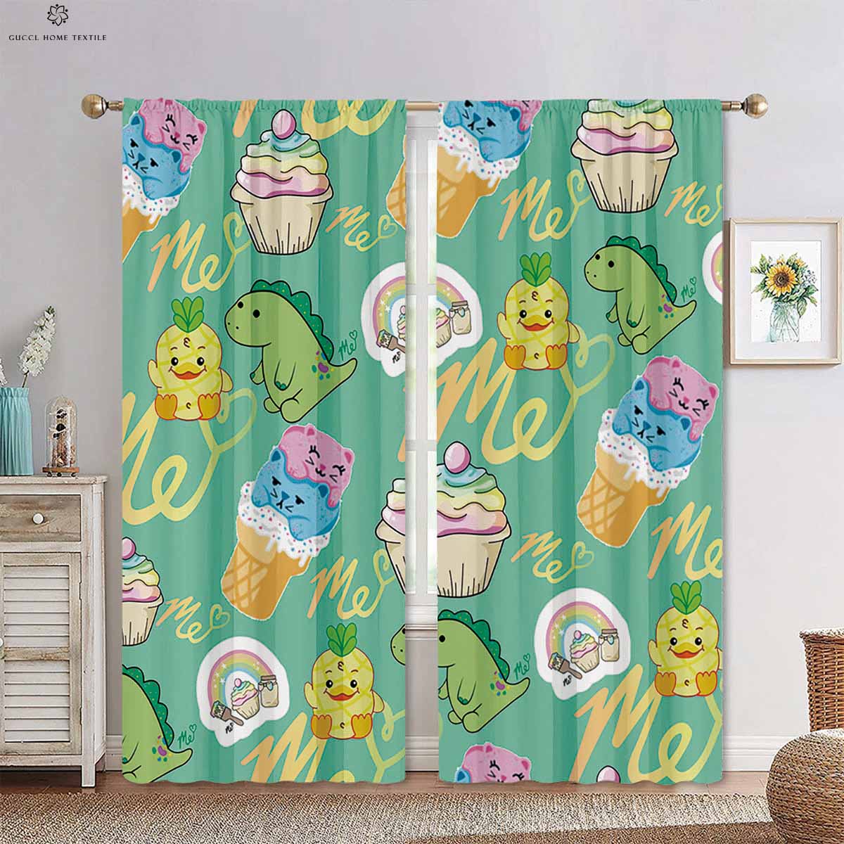

Cartoon Rainbow Forest Animal Print Drapes Kids Bedroom Ornamental Drapes Easy to Wash and Care Bed Room Living Room W50xH130(CM)x2PCS&Grommet Top