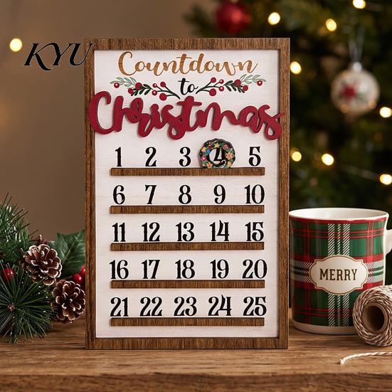 Creative Gift for Friends Wooden Christmas Countdown Calendar, 25 Days Advent Calendar Sign with Sturdy Garden Hanging Movable Wreath Marker,