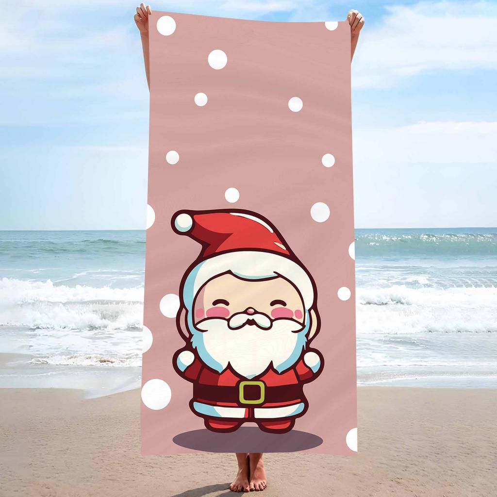 Merry Christmas Santa Claus Background Cute Single sided Printed Beach Towel Home Decoration Bath Towel 75x150cm Bathroom