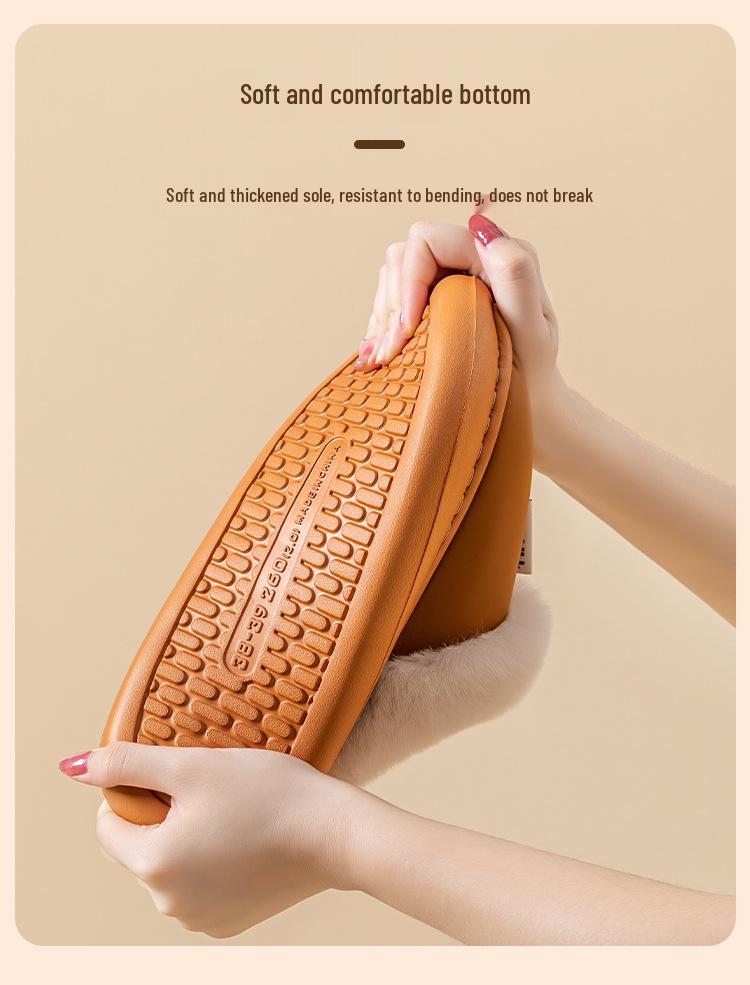 Women's Non-Slip Waterproof Thick-Soled Cotton Slippers – Cozy Furry Design for Autumn/Winter Maternity & Men's Wear