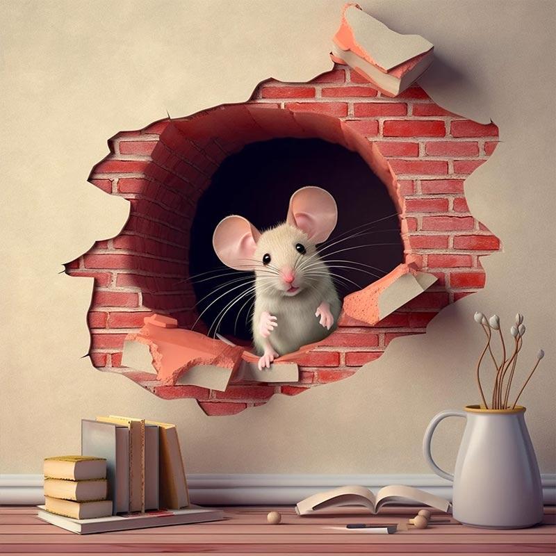 M735 Cute Mouse Hole Wall Sticker , Mouse Reading Book In Wall Hole Decal, Mouse Hole Sticker, Mouse Reading Decor