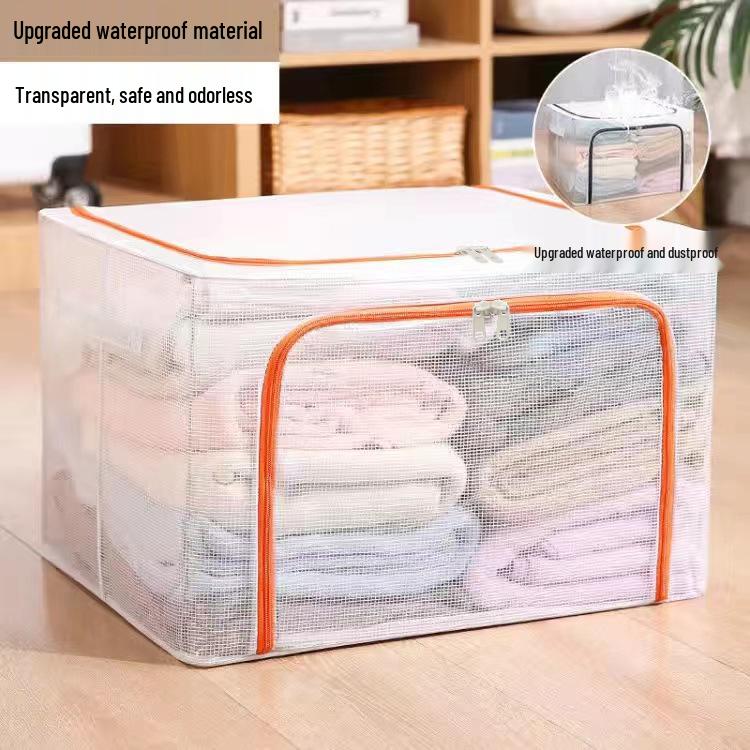 Steel Frame Waterproof Clothes Storage Box - Large Transparent Moisture-Proof Organizer for Quilts