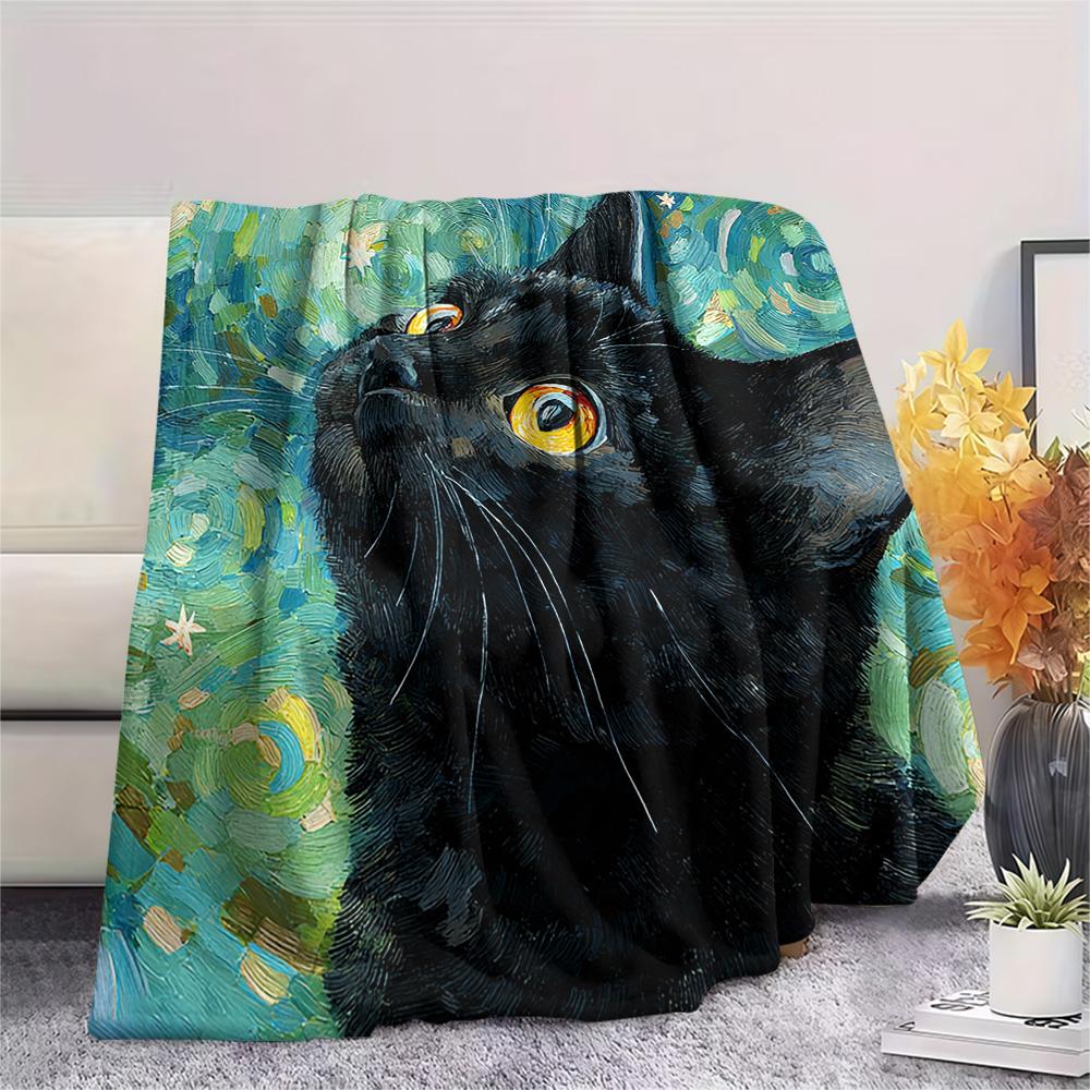 

Black Cat Print Flannel Blanket, High quality Comfortable for All Seasons, Home Decor, Warmth and Comfort, Perfect for Christmas Gifts 80cm x 120cm