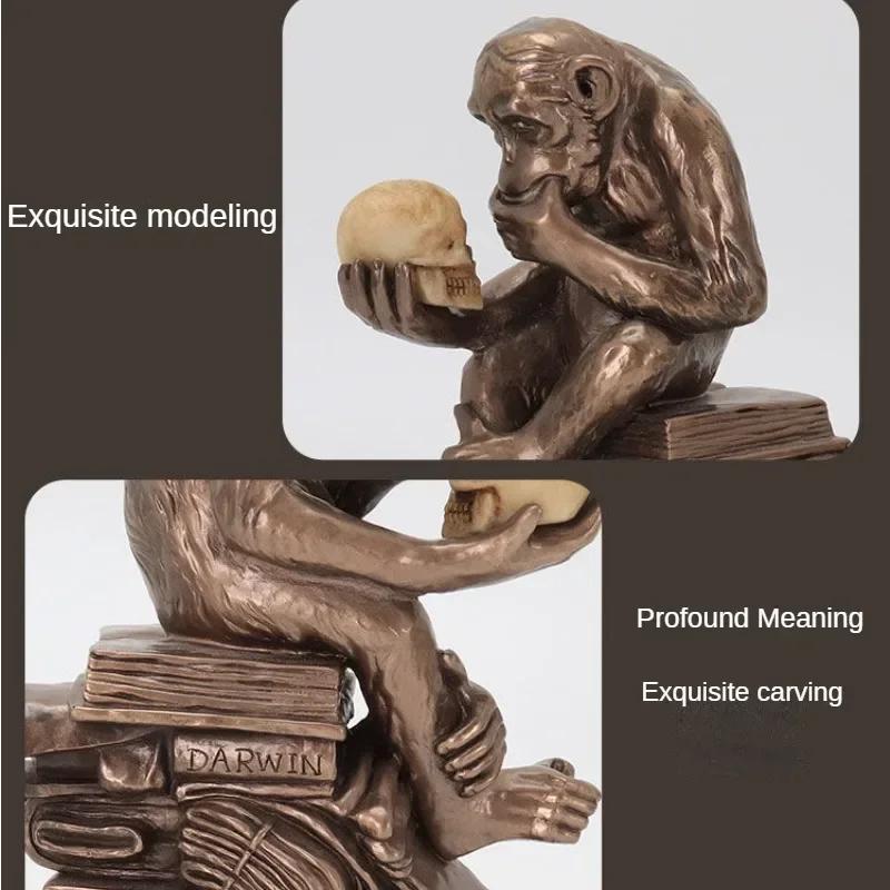 Creative Skull Darwin Ape Resin Sculpture Cabinet Study Entrance Living Room Office Desktop Decor Home Historical Crafts Gift