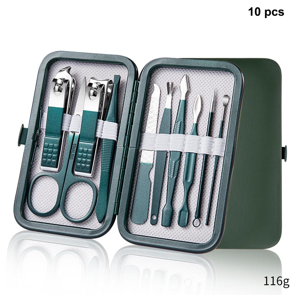 Stainless Steel Nail Clippers Set Grooming Tools Set With Portable Case Manicure Art Tool Green Nails Cut
